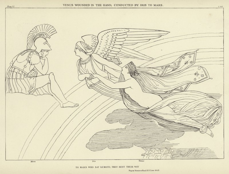 Venuše zraněná do ruky, vedena Iris na Mars od John Flaxman