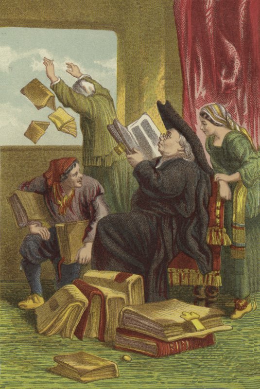 Zničení knihovny Dona Quijota (chromolitho) od John Gilbert