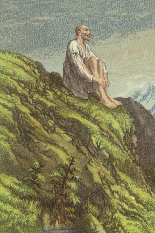 Don Quijote na Sierra Morena činí pokání (chromolitho) od John Gilbert