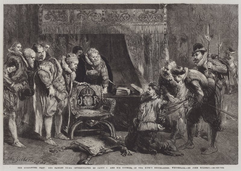 Spiknutí střelného prachu, Guy Fawkes je vyslýchán Jamesem I. a jeho radou v King