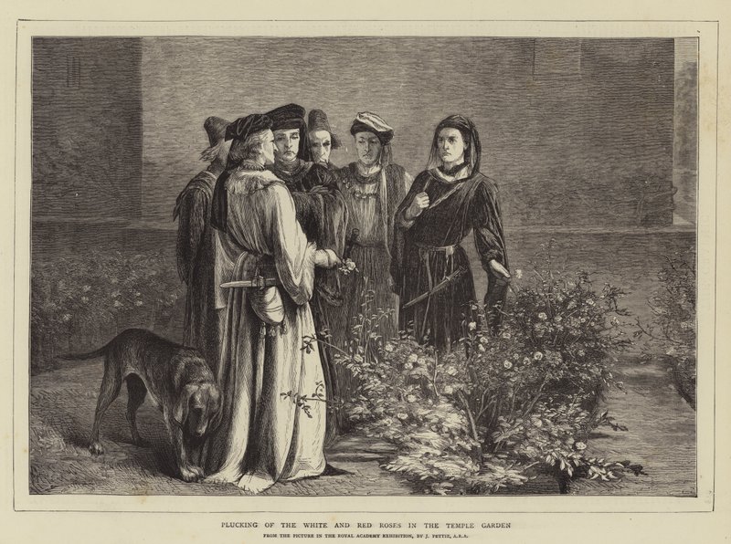 Trhání bílé a červené růže v Chrámové zahradě od John Pettie