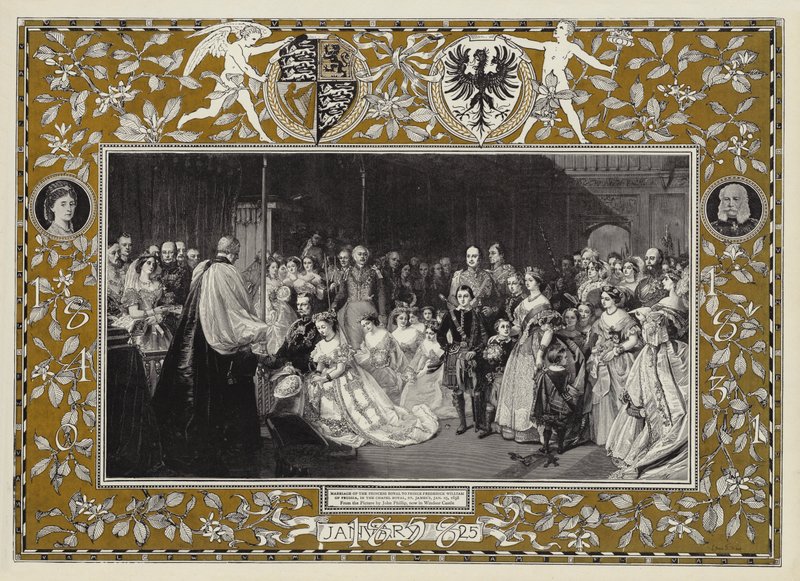 Sňatek princezny královské s pruským princem Fredrikem Vilémem v královské kapli u svatého Jakuba, 25. ledna 1858 od John Phillip