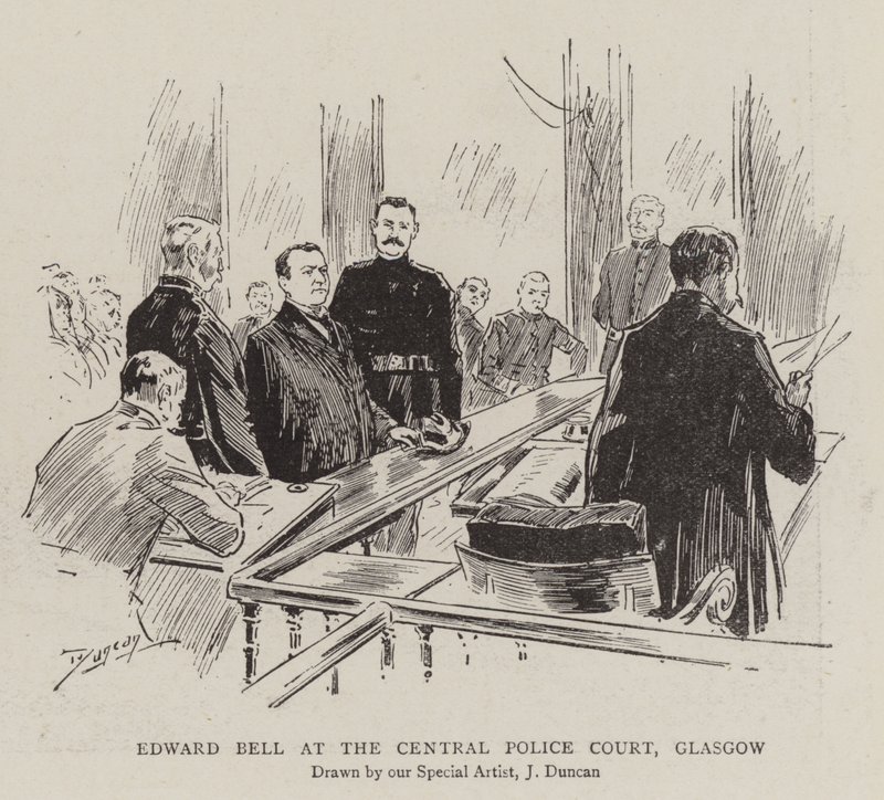 Edward Bell u centrálního policejního soudu v Glasgow od after John Duncan