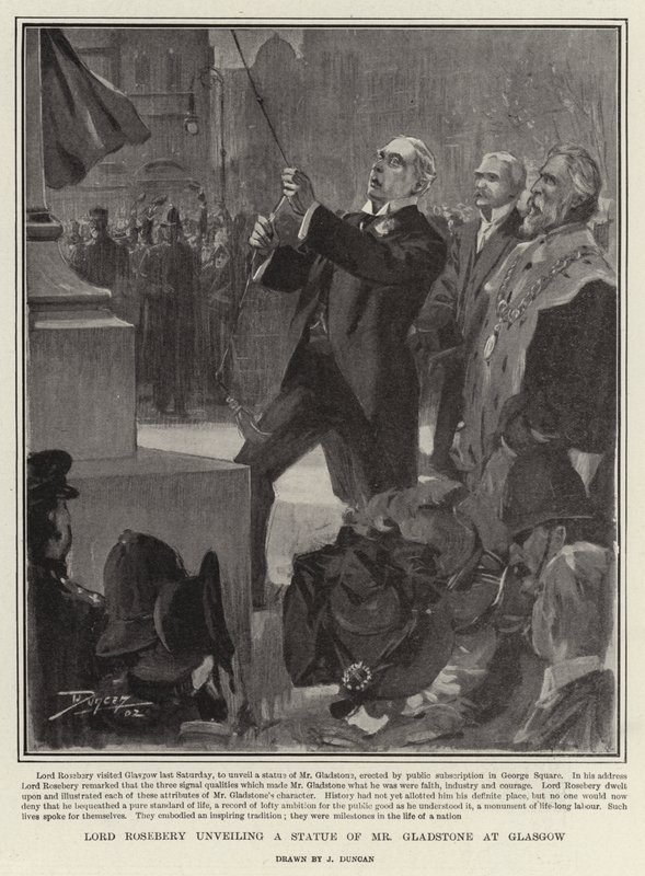 Lord Rosebery odhaluje v Glasgow sochu pana Gladstonea od after John Duncan