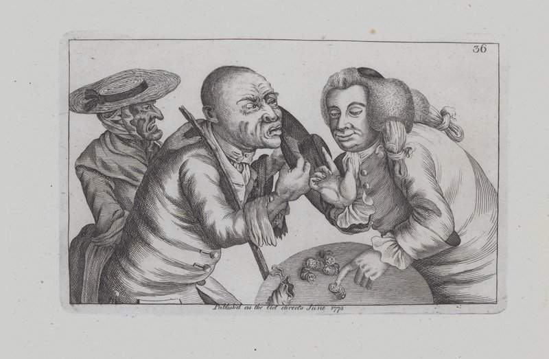 Zkrachovalý Toby a manželka Doxy prosí o sýr a pivo v hospodě (rytina) od John  Collier