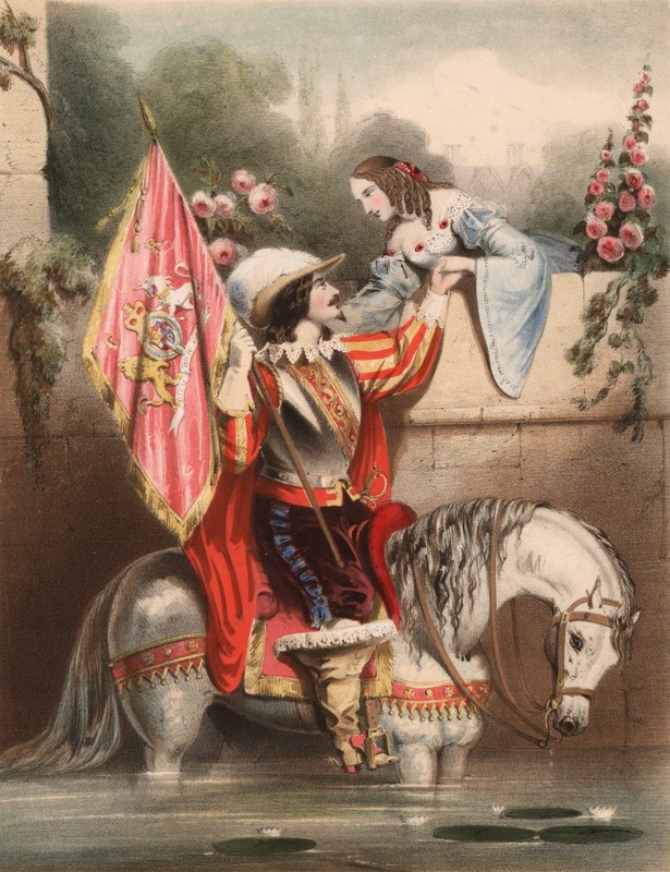 Podívejte se přes zahradní zeď Kate - voják na bílém koni potkává svou lásku (barva litho) od John (after) Brandard