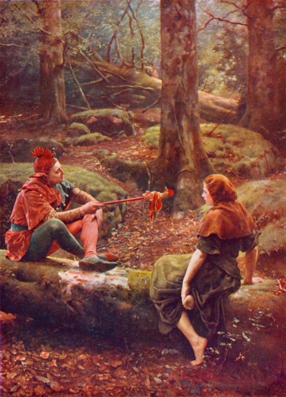 Shakespeare: Touchstone a Audrey v lese Arden, jak se vám líbí, dějství III, scéna 3 (barevné lito) od John (after) Collier
