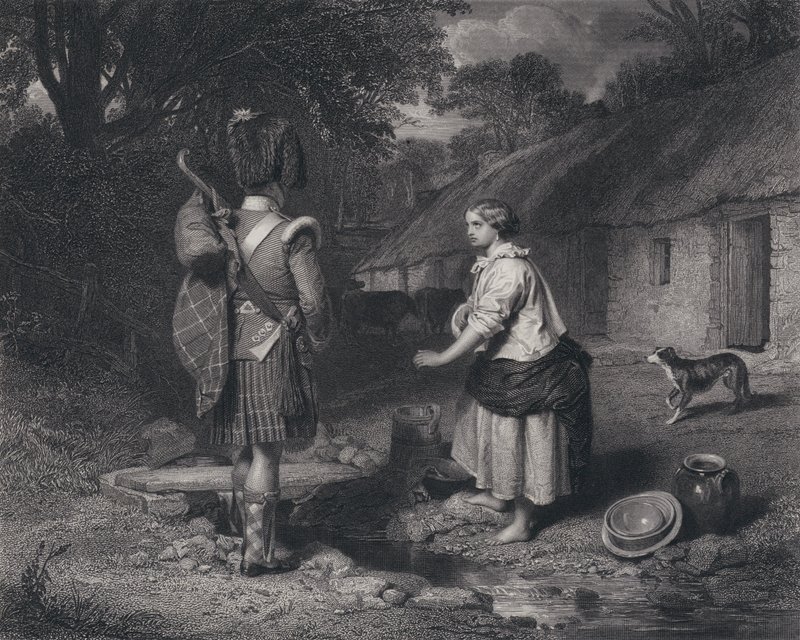 Ilustrace k Návratu vojáka od Roberta Burnse (rytina) od John (after) Faed
