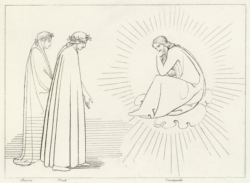 Dante diskutující s Cacciaguidou, Paradise, Canto 17 (rytina) od John (after) Flaxman