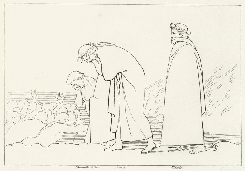 Dante diskutující se svým učitelem, Inferno, Canto 15 (rytina) od John (after) Flaxman