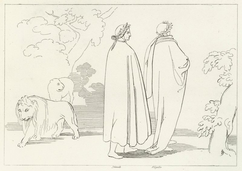 Entering the Dark Wood, Inferno, Canto 1 (rytina) od John (after) Flaxman