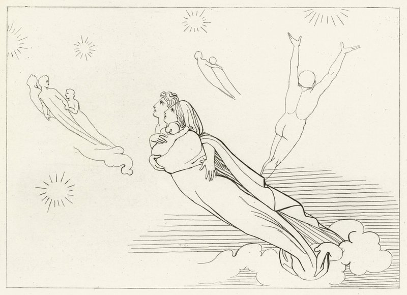 Duše se vracejí do svých sfér, ráj, Canto 4 (rytina) od John (after) Flaxman