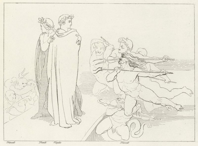 The Bridge, Inferno, Canto 21 (rytina) od John (after) Flaxman