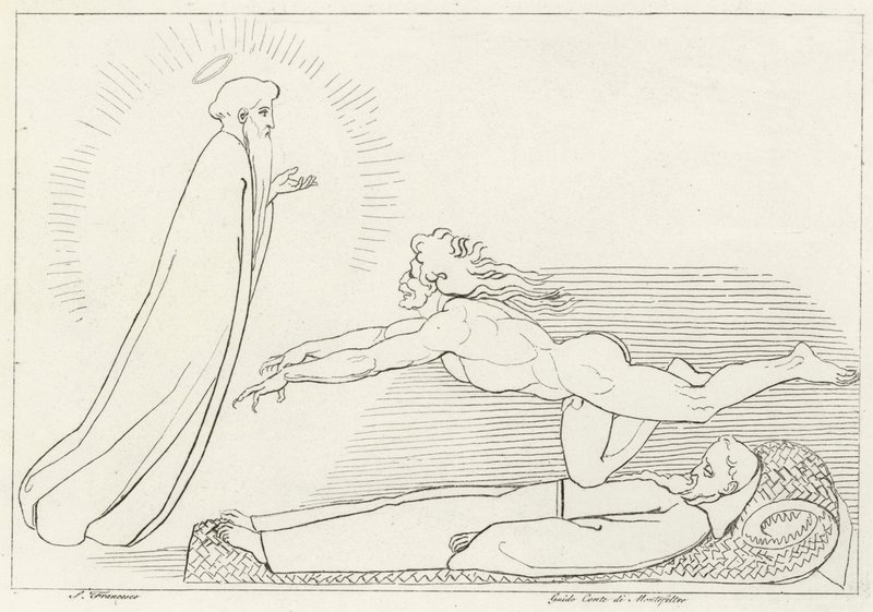 Spor o Guido De Montefeltro, Inferno, Canto 27 (rytina) od John (after) Flaxman