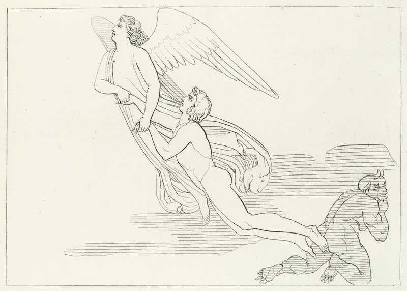 The Deliverance of Buonaconte, Purgatory, Canto 5 (rytina) od John (after) Flaxman