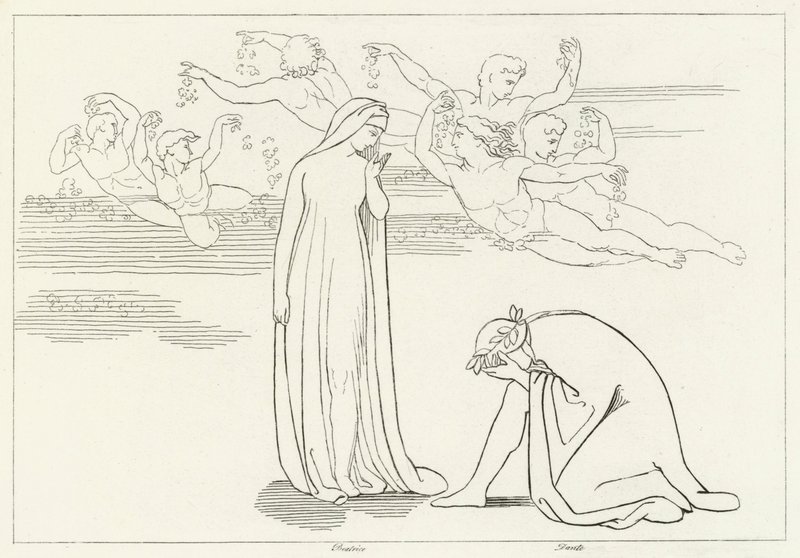 The Descent of Beatrice, Purgatory, Canto 30 (rytina) od John (after) Flaxman