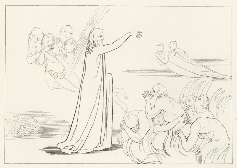 The Descent of Christ, Inferno, Canto 4 (rytina) od John (after) Flaxman
