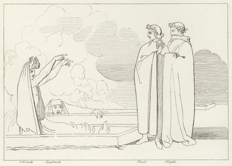 The Fiery Sepulchres, Inferno, Canto 10 (rytina) od John (after) Flaxman