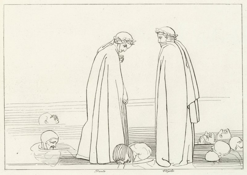 The Frozen Lake, Inferno, Canto 32 (rytina) od John (after) Flaxman