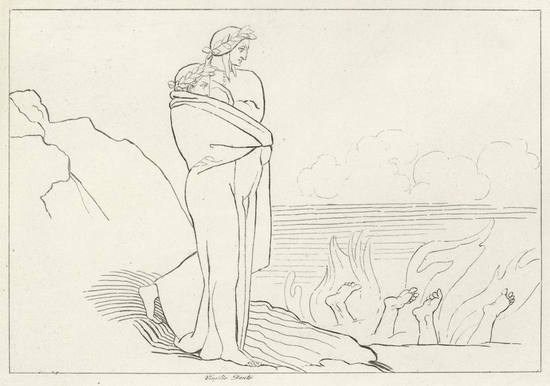 The Gulf of Simony, Inferno, Canto 19 (rytina) od John (after) Flaxman