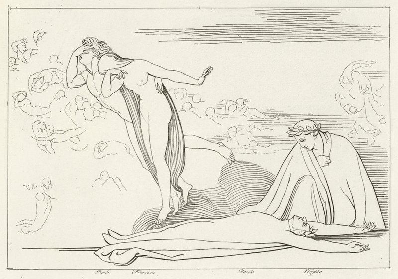 The Lovers Punnished, Inferno, Canto 5 (rytina) od John (after) Flaxman