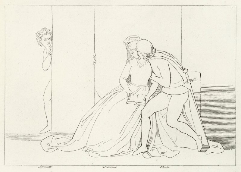 The Lovers Surprised, Inferno, Canto 5 (rytina) od John (after) Flaxman