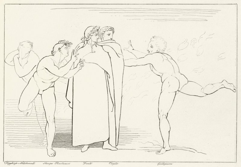 Ohnivý déšť, Inferno, Canto 16 (rytina) od John (after) Flaxman