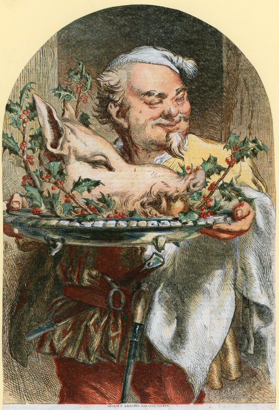 Vnesení kančí hlavy (barevná rytina) od John (after) Gilbert