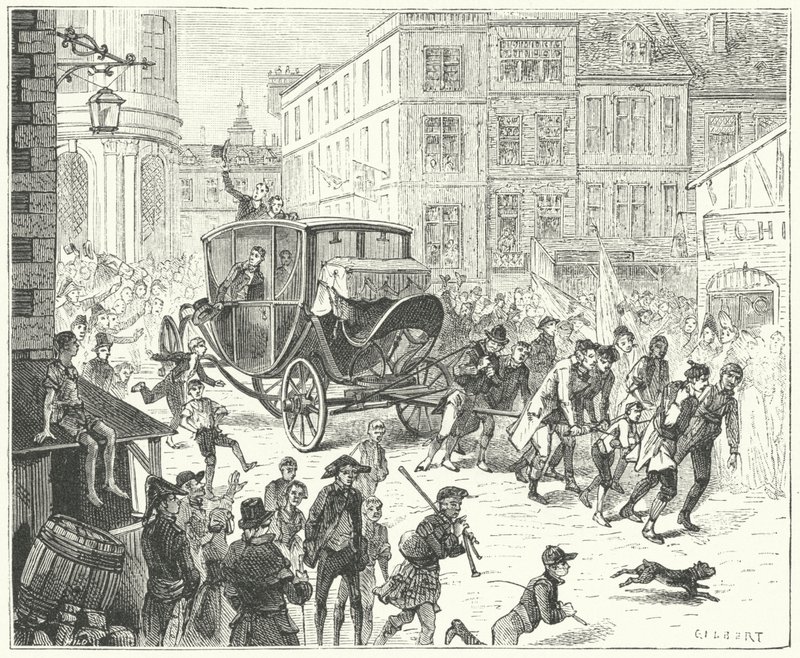 Francouzský diplomat Jacques Lauriston v Londýně sdělit ratifikaci míru z Amiens od John (after) Gilbert