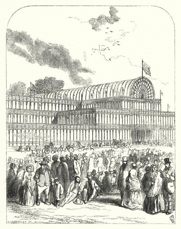 Crystal Palace v Hyde Parku v Londýně, místo konání Velké výstavy z roku 1851, navržený Josephem Paxtonem a Charlesem Foxem (rytina) od John (after) Gilbert