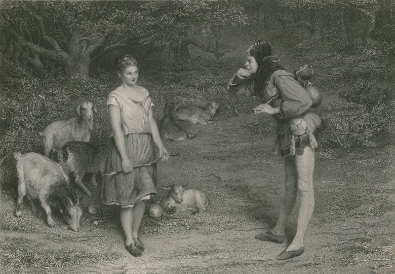 Touchstone a Audrey, jak se vám líbí (rytina) od John (after) Pettie