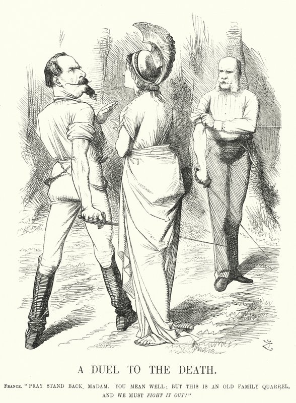 Punch cartoon: Duel to the Death - francouzsko-pruská válka (rytina) od John (after) Tenniel