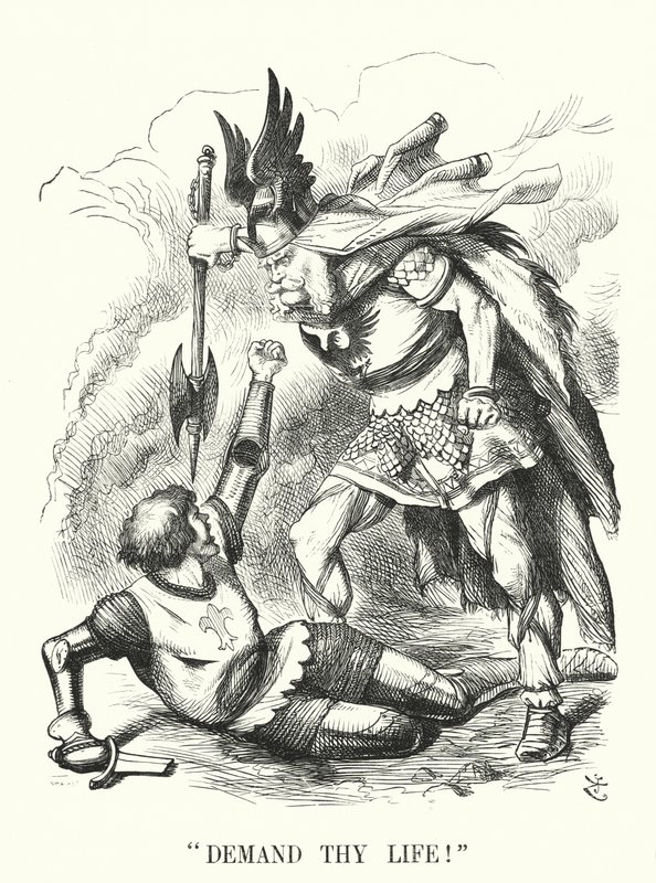 Punč karikatura: Požaduj svůj život! - Porážka Francie ve francouzsko-pruské válce (rytina) od John (after) Tenniel