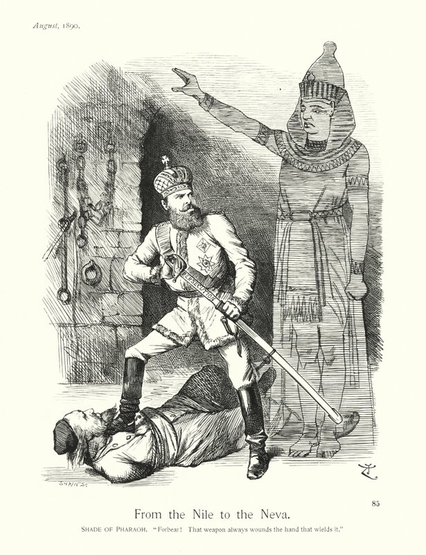 Karikatura Sira Johna Tenniela: Johnniel: Od Nilu k Něvě (rytina) od John (after) Tenniel