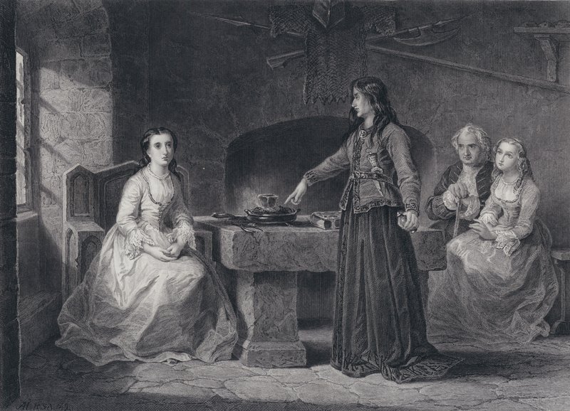 Ilustrace k Pirátovi od Sira Waltera Scotta (rytina) od John Adam P. Houston