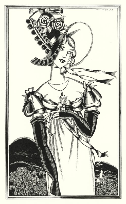 Ilustrace pro Dona Juana od Lorda Byrona: Bonnet, který nosí něžné pohlaví (litho) od John Austen
