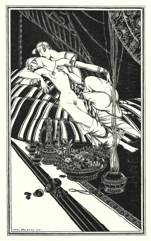 Ilustrace pro Dona Juana od Lorda Byrona: Haidee a Juan nebyli manželé, chyba byla jejich, ne moje (litho) od John Austen