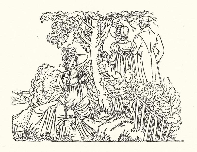Ilustrace pro perštinu od Jane Austenové (barevné lito) od John Austen