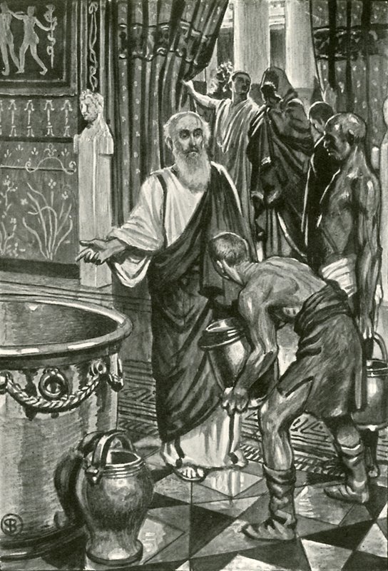 Naplnili velkou stříbrnou nádobu čistou vodou od John Byam Liston Shaw