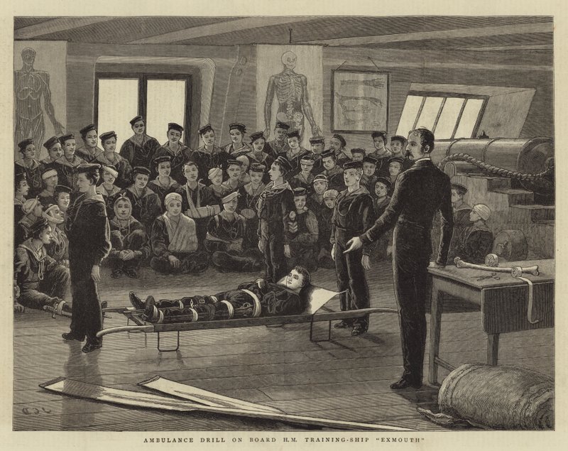 Ambulance Drill na palubě HM Training-Ship Exmouth od John Charles Dollman