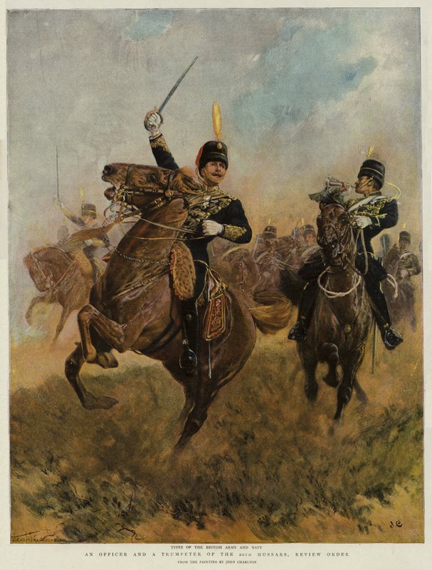 Důstojník a trubač 20. husarů, revizní řád (chromolitho) od John Charlton