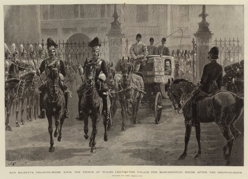 Přijímací pokoj Jejího Veličenstva, H R H princ z Walesu odchází z paláce do Marlborough House po přijímacím pokoji od John Charlton