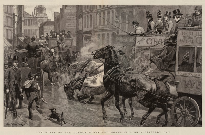 State of the London Streets, Ludgate Hill za kluzkého dne od John Charlton