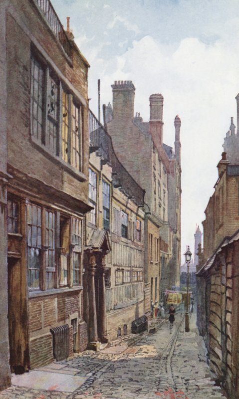 Ztracený Londýn: Dům sira Williama Congreva, jižní konec Cecil Street, Strand (barevná litografie) od John Crowther