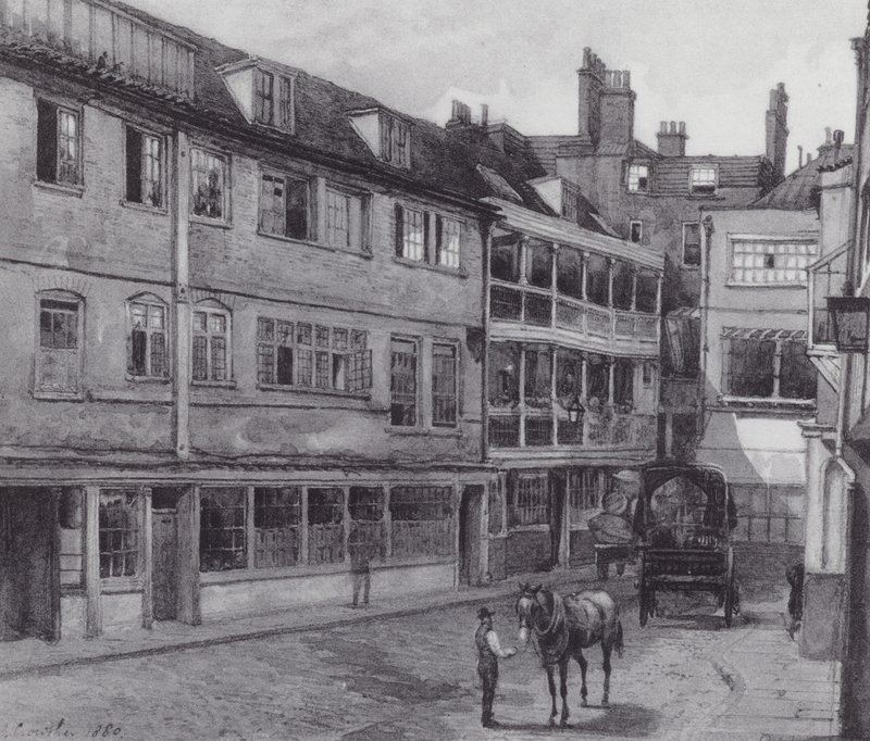 Lost London: Yard of the George Inn, Borough (litografie) od John Crowther