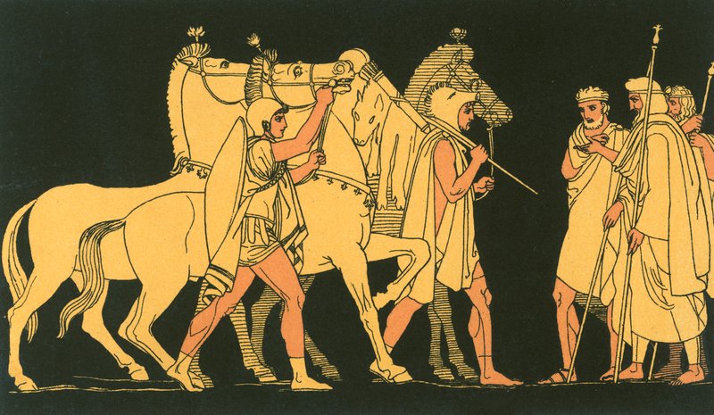 Diomed a Odysseus, kteří se vraceli s kořistí z Rhesusu. od John Flaxman
