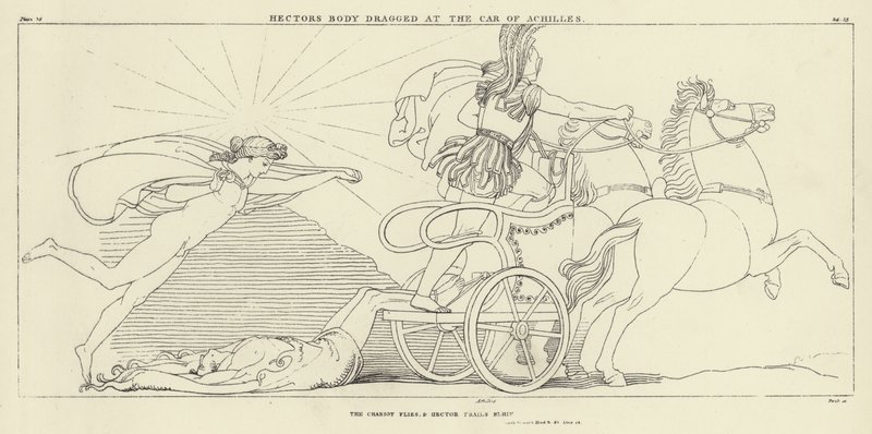 Hectorovo tělo táhlo k autu Achilles od John Flaxman