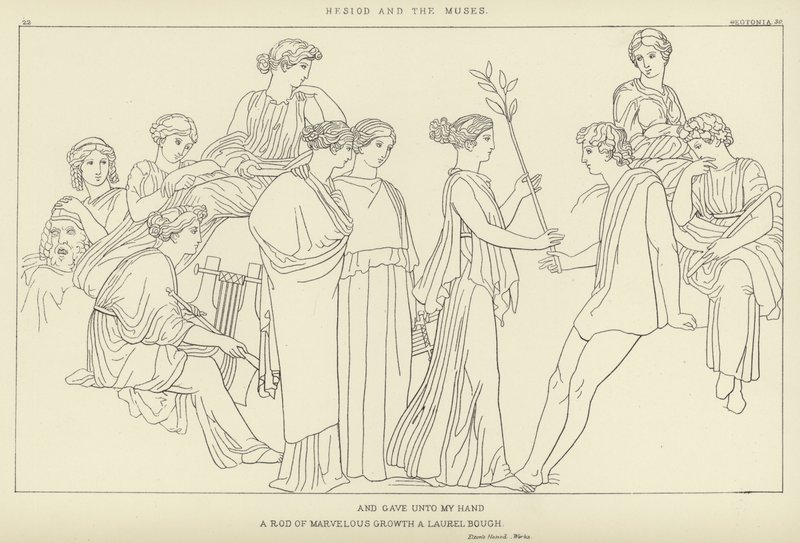 Hésiodos a múzy od John Flaxman