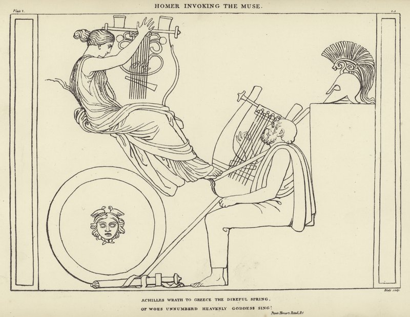 Homer vyvolává múzu od John Flaxman