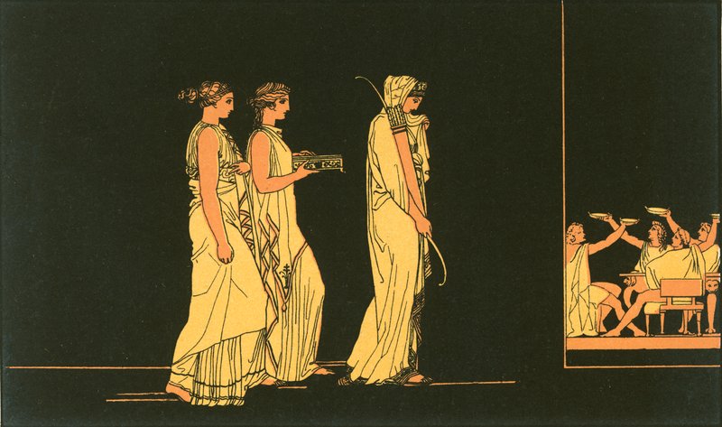 Penelope nesoucí nápadníkům luk Odyssea od John Flaxman